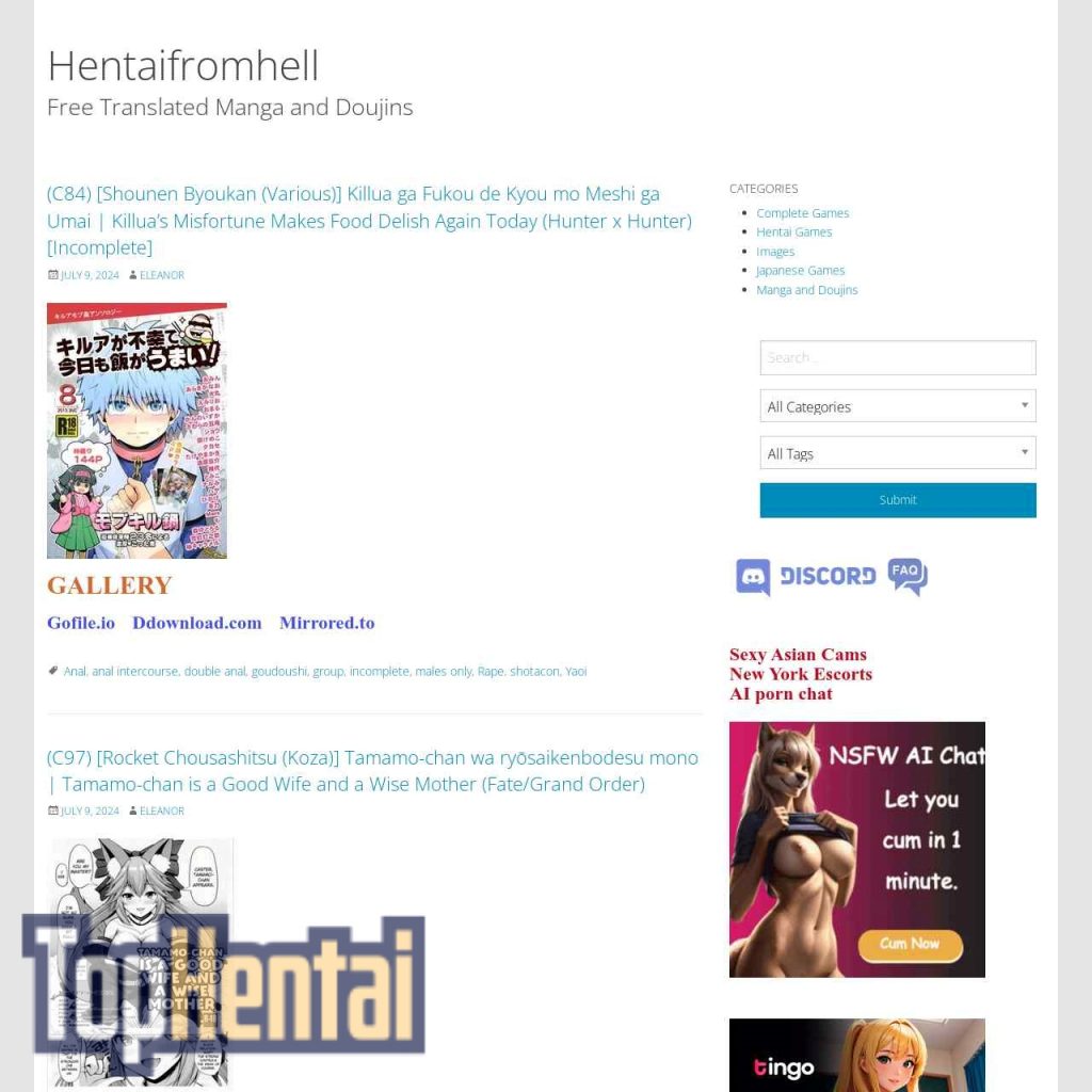 Hentai From Hell homepage screenshot