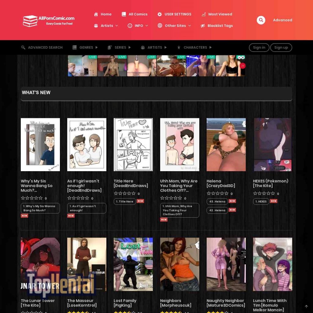 All Porn Comic homepage screenshot