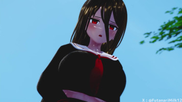 Futanari girl uses wall ass to relieve herself