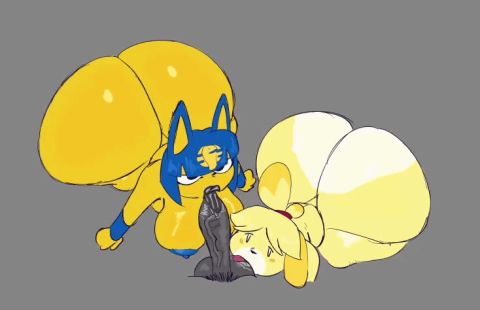 Ankha & Isabelle Animal Crossing Rule 34 GIF – Blowjob